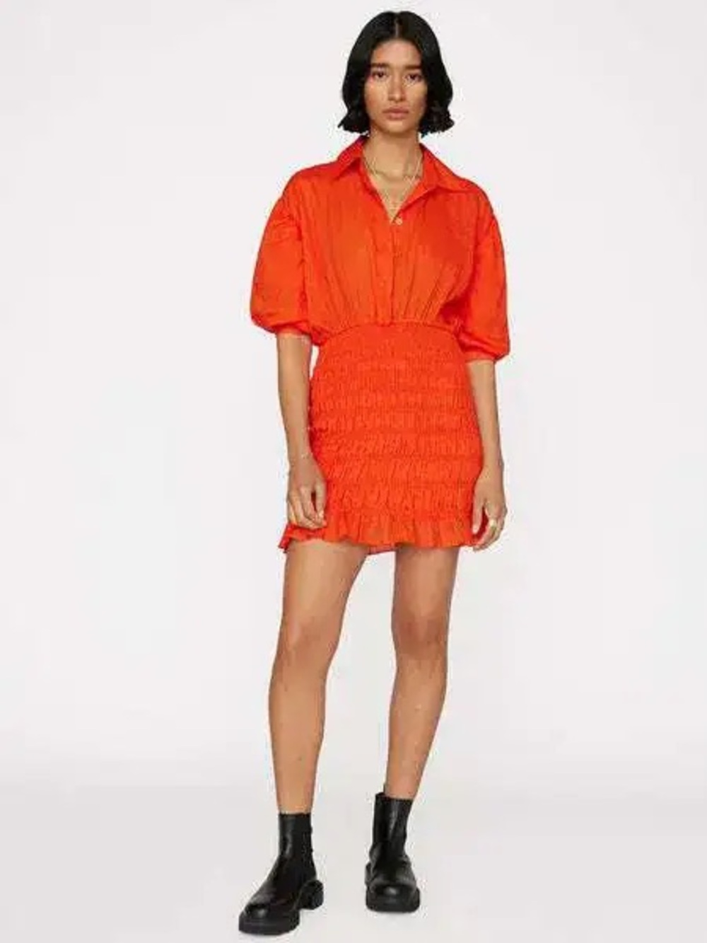 Frame Smocked Shirt Dress in Mandarin size M